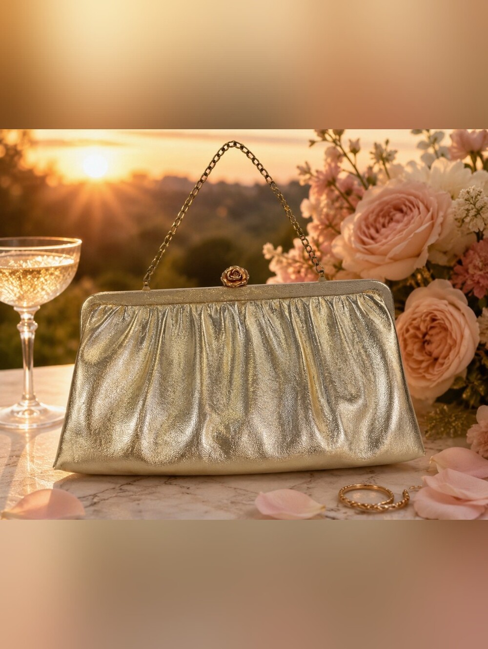 ✨ Vintage Gold Evening Clutch | Rose Clasp Formal Handbag ✨
